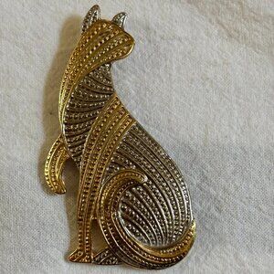 PARK LANE Cat Brooch~ Egyptian Revival Silver & Gold Tone